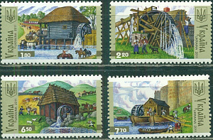 Украина, 2011, Водяные мельницы, Архитектура, 4 марки из блока